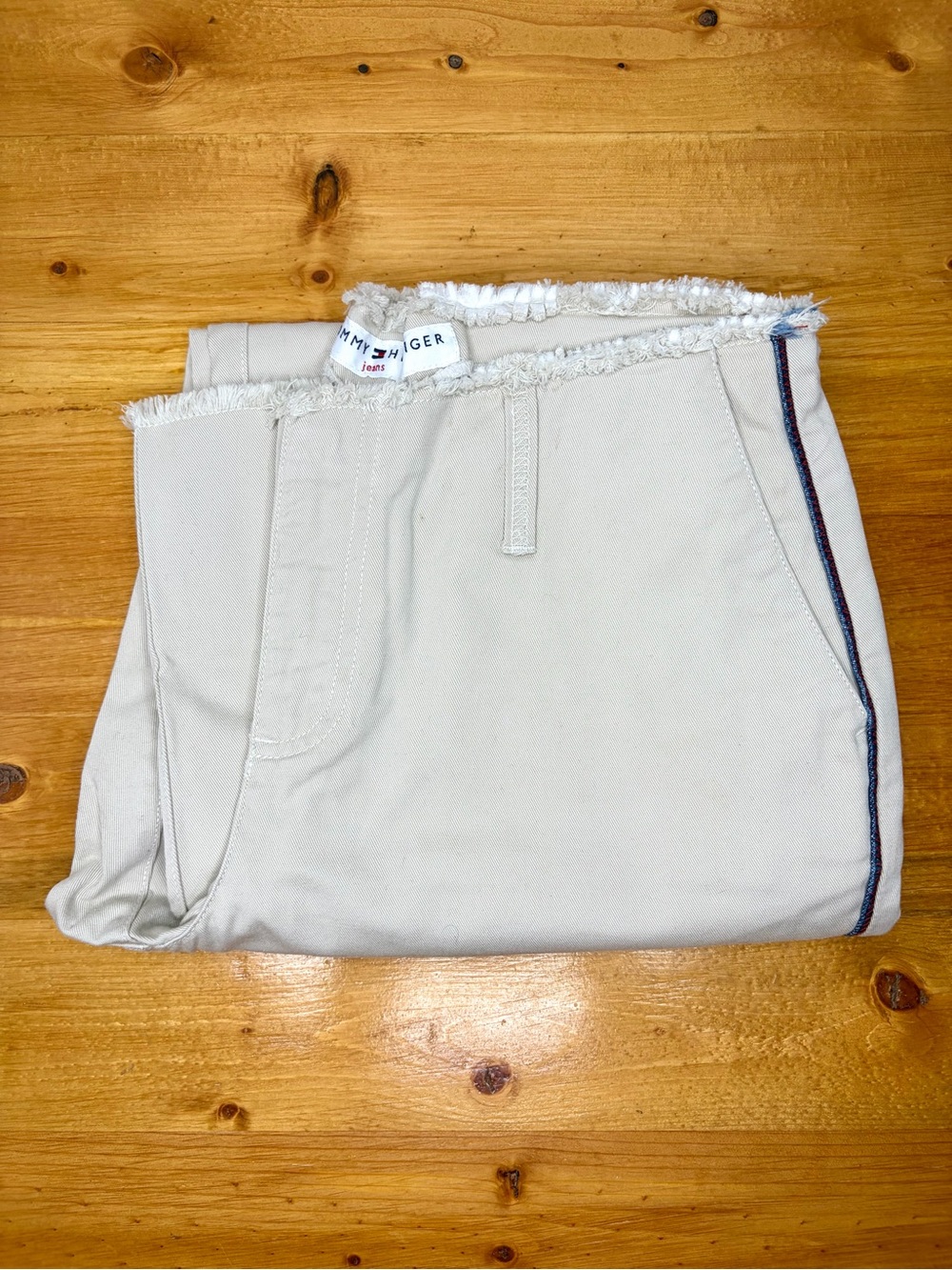 Vintage Tommy Hilfiger Khaki Jeans Womens Sz 4 Frayed Striped Pants 100% Cotton
